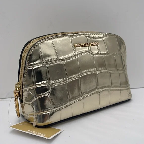 Michael Kors Empire Small Metallic Crocodile Embossed Leather Travel Pouch NWT - Picture 1 of 16
